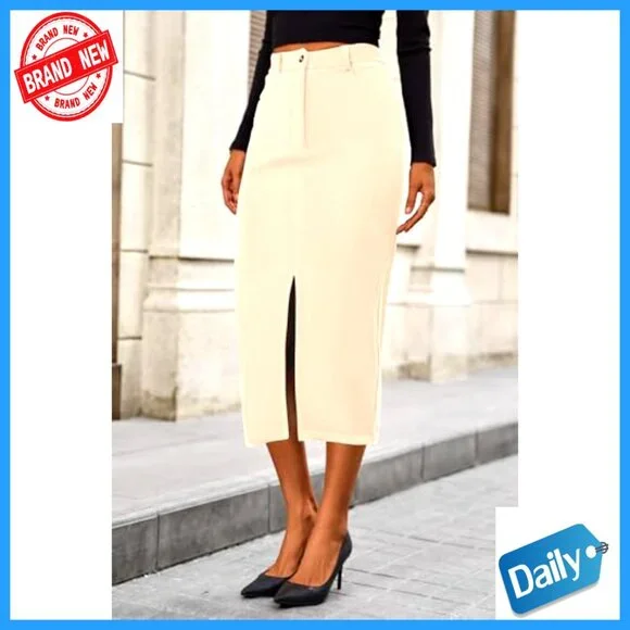 Corduroy Pencil Skirt High Waisted Midi Elegant Work Office Chic Fall Winter